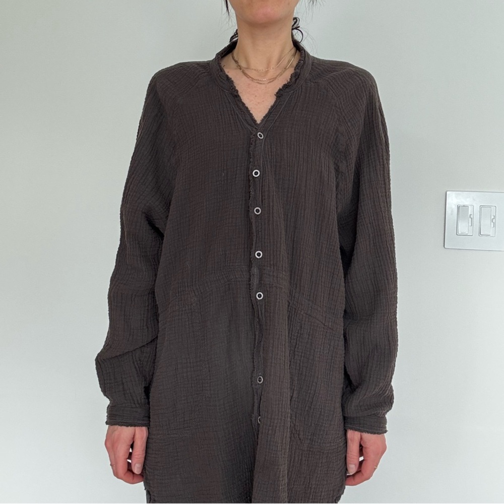 Free People Women's Button-Up Textured Shirt - Dark Brown